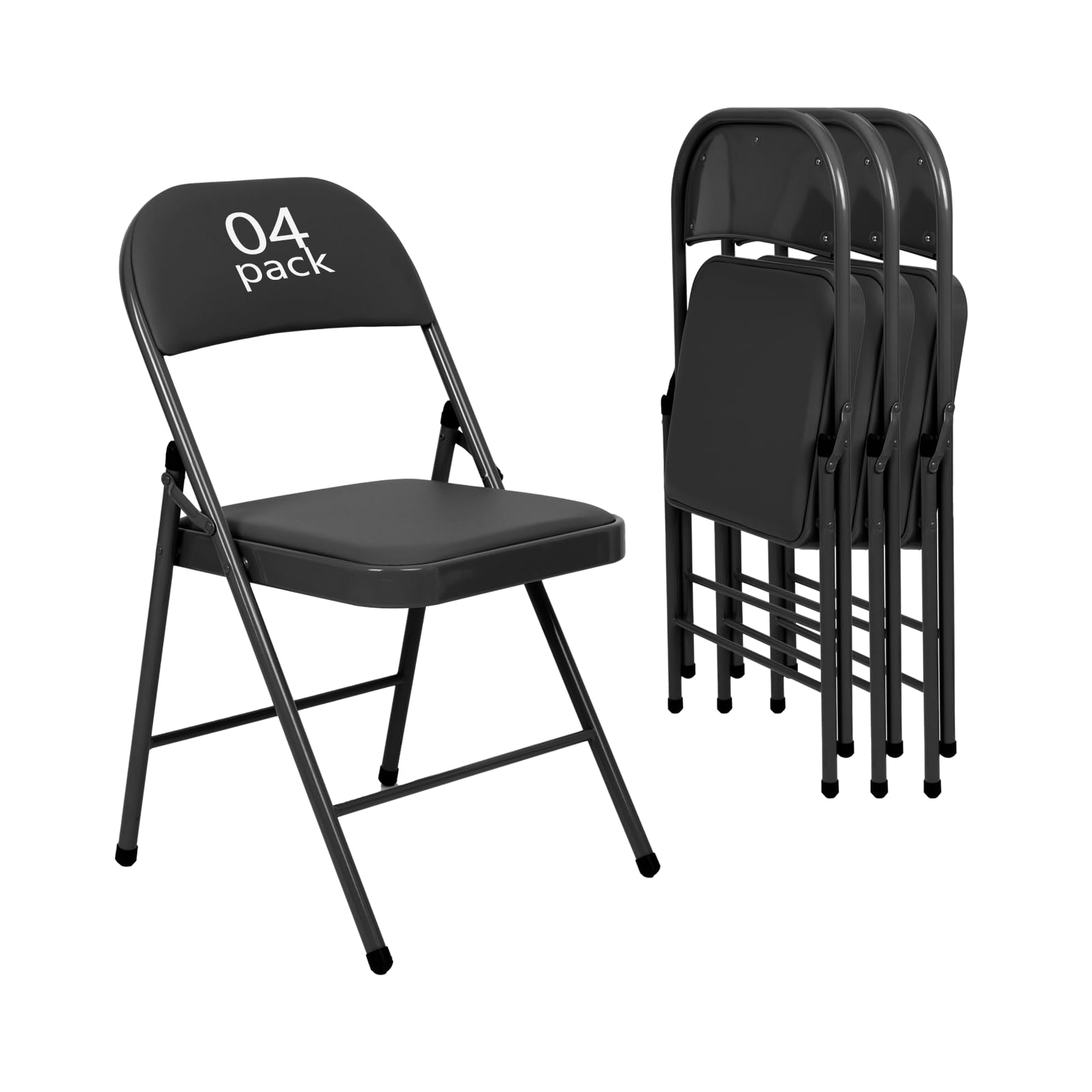 Vistacasa 4 Pack Gray Folding Chairs With Padded Seats For Outdoor & Indoor
